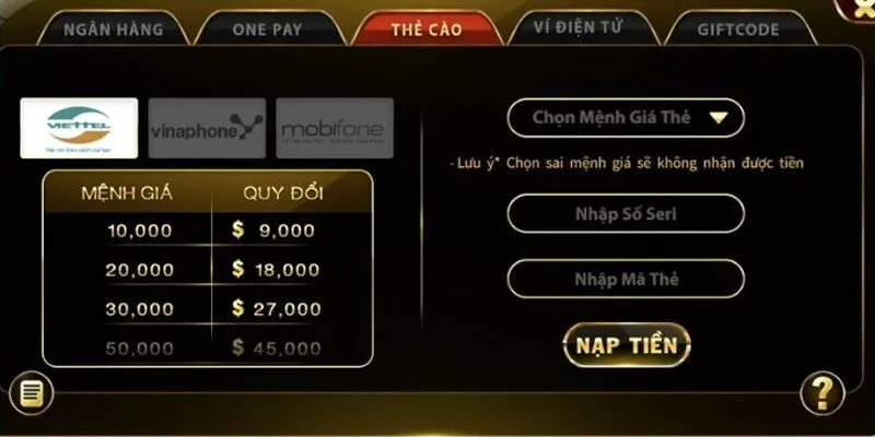 Cập Nhật Quy Trình Nạp Tiền Hitclub Mới Nhất Nạp bằng thẻ cào điện thoại